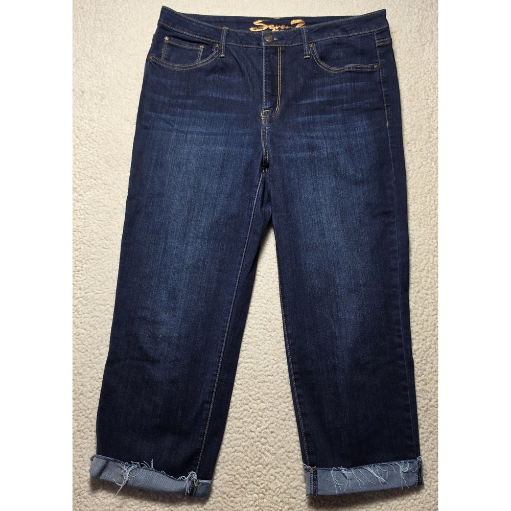 Seven7 Womens Dark Wash Frayed Hem Cropped Jeans Size 14 Indigo Denim